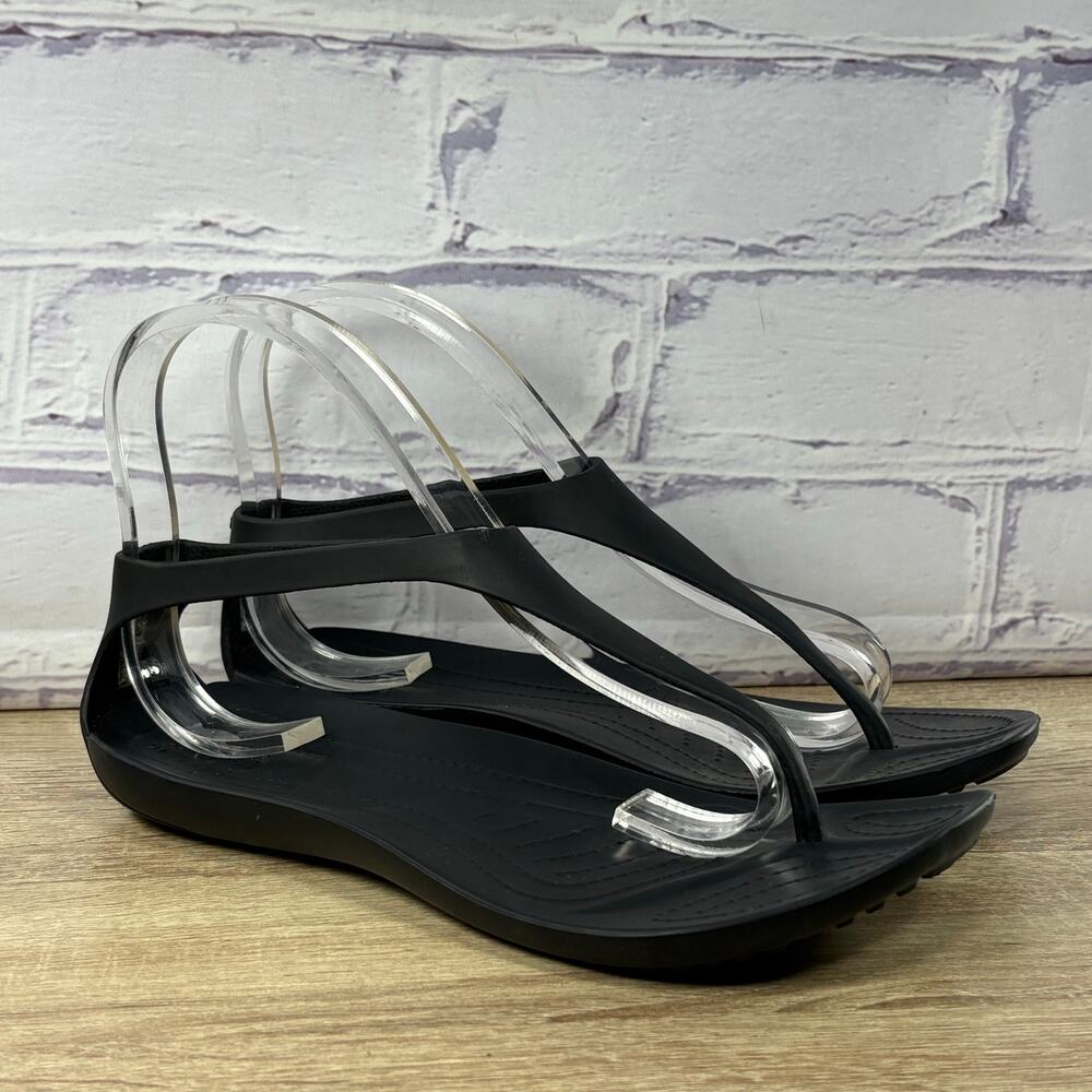 Crocs Sexi Serena Flip Black Thong Sandals Women's 7 Comfort T-Strap Slingback